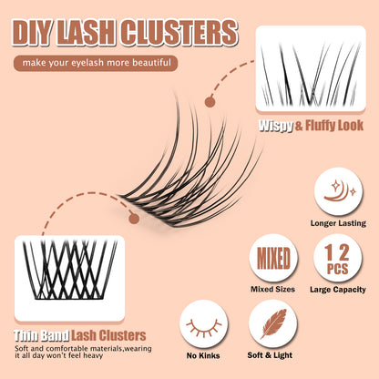 NATURAL WHISPER Mini Lash Clusters | 12-PCS Travel Ready
